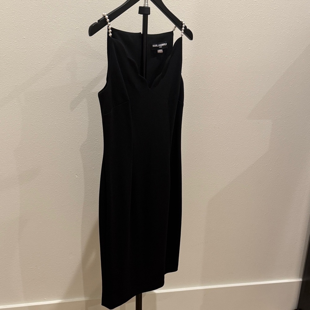 Karl Lagerfeld Black Pearl-Accent Midi Sheath Dress - Picture 3 of 5